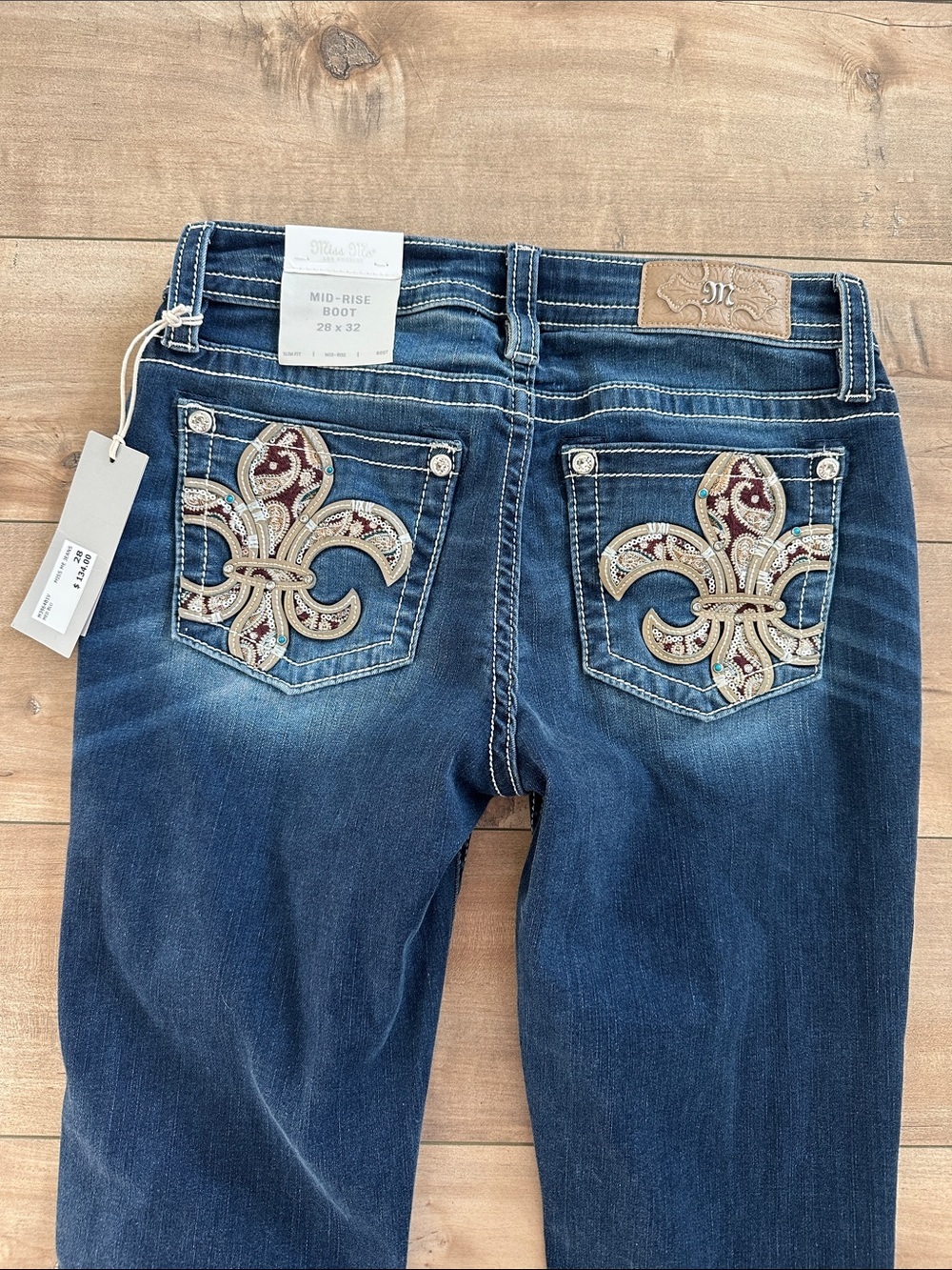NWT Miss Me Paisley Turquoise Studded Fleur Mid-Rise Bootcut Jeans Slim Fit 28